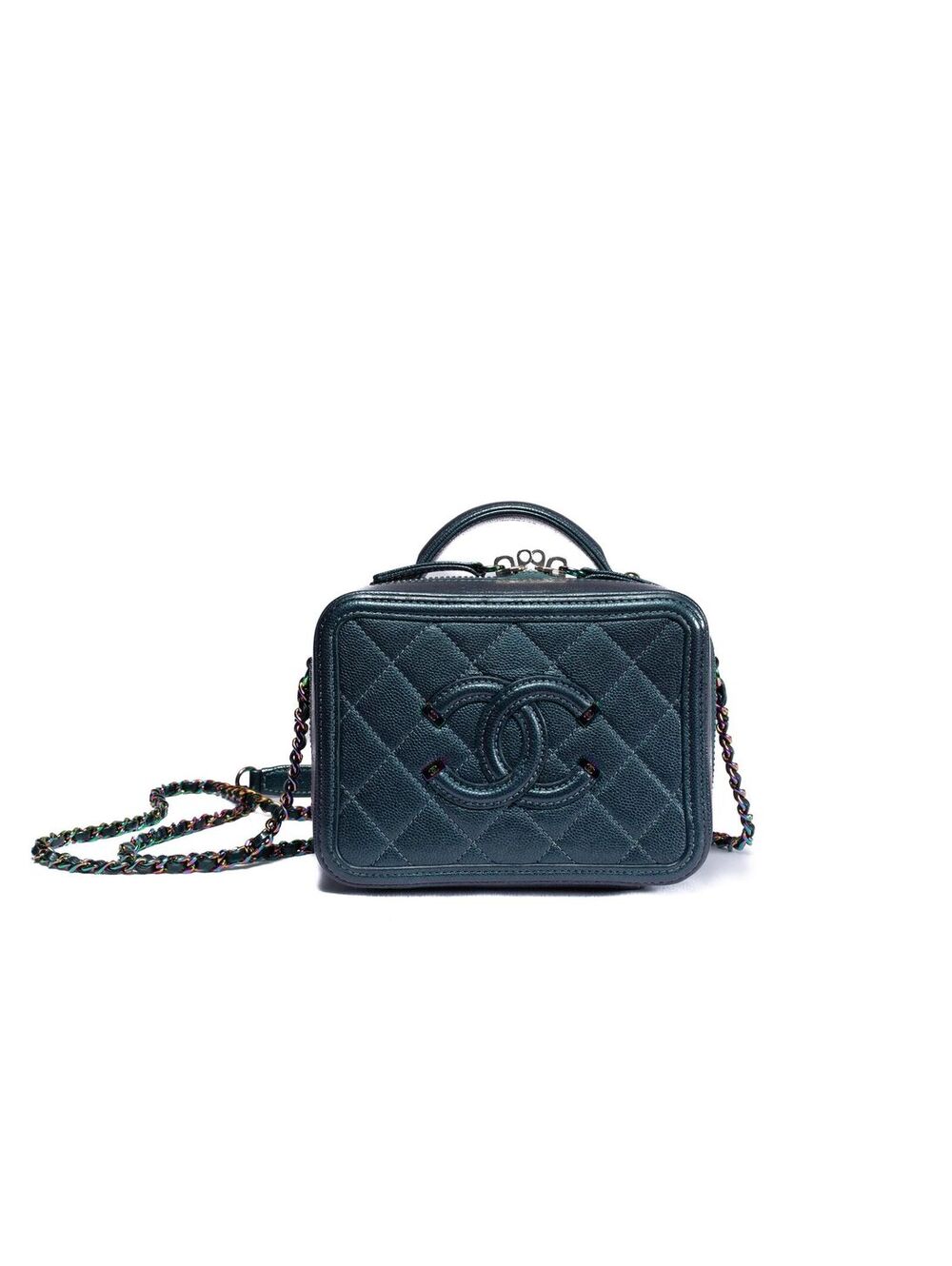 Chanel Small Green Irridescent Filigree Vanity Case